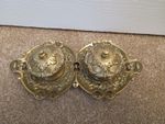 Antique Brass English Original Desk Inkwells. Solid Brass. 