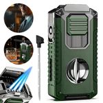 Luxury Single Jet Torch Flame Cigar Lighter With V-Cutter Cigar Punch for Men