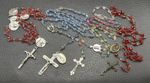 Vintage Lot Of 4 Multicolor Red Blue Pastel Beads Rosary Italy Cross Necklaces