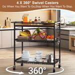 3-Tier Rolling Kitchen Cart - Microwave Stand, Utility Storage, Adjustable Shelf