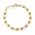 Italian 1/200 14k Yellow Gold Oro Overlay Paperclip Ball Bead Bracelet Pulsera 