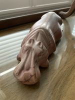 Hippopotamus Pink / Peach Soapstone Hand Carved Sleepy Hippo 9” Home Decor 