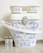 Personalised Shnuggle, ok baby box and tray set Saffari Blue