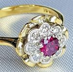 Antique 18ct Gold Ring Ruby & Old Cut Diamonds Size K  3.7 Grams