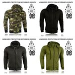 Motorcycle Motorbike Armoured Hoodie Hoody Fleece Jacket Zip Up Removable Armour