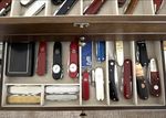 Knife Display Case 30+ Wood Walnut EDC Pocket Knives Watch Organizer Storage Box