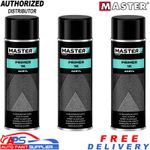 3x Master 1K Car Primer Spray Grey 500ml Acrylic Filler Aerosol Bodyshop Grade
