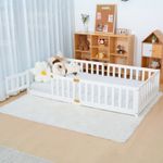 190 x 90/135 cm Toddler Floor Bed,Montessori Floor Bed with Rails &Lockable Door