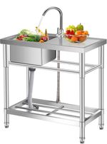 Stainless Steel Commercial Kitchen Utility Sink Set FreeStanding Single Bowl 