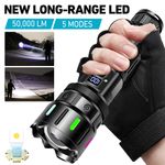 50000 Lumens High Power LED Flashlight Super Bright Torch USB Rechargeable Lamp