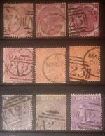 GB USED ABROAD: MALTA A25 DUPLEX selection Of Nine Different Plates/shades