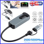 USB C to Ethernet Adapter Type-C 3.1 to RJ45 Network LAN Gigabit 5G 5000Mbps _UK