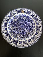 Antique White &blue Ceramic Food Warmer Plate/Dish Hot Water Serving Plate 10.3”