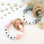 Personalised Name Silicone Bracelet Teething Ring Baby Xmas Shower Gifts New