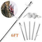 6ft Adjustable Flag Pole Stainless Heavy Duty Rotating Flag Anti Tangle Caravan