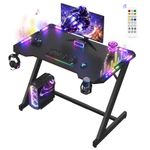 VASAGLE Gaming Desk with LED Lights Z Shaped Carbon Fibre Surface 100 x 60 x 76