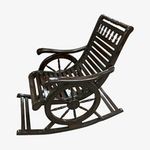 Wooden Rocking Chair Brown Rustic Wagon Wheel Style