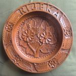 Vintage Hand Carved Wooden Plate RIJEKA Croatia Yugoslavia Folk Art 1970s