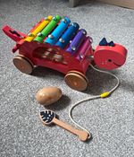 Classic World Wooden Pull-Along Dinosaur Xylophone with Mallet toddler toy