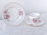 Vintage Duchess Bone China Pink Roses Grey Silver Leaves Tea Sets - trios