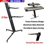 2 Tier Aluminium Keyboard Stand-Portable Double Tier Synth Stand w/Curved Arm