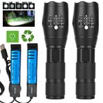 2X 990000000LM Super Bright Flashlight LED Powerful Rechargeable Torch Zoomable