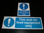 THIS SINK FOR FOOD EQUIPMENT ONLY Sign Plastic, Sticker & Holed Hygiene Kitchen