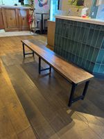 Commercial Bench Seating, Oak Effect Top, Black Metal Base 