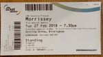 MORRISSEY Unused Standing Ticket Genting Arena UK 27th February 2018