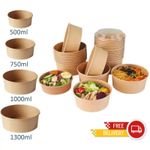 Kraft Deli Bowls Disposable Round Kraft Salad Bowls & Reusable Lids Takeaway Box