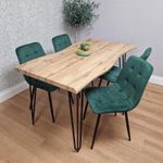 Dining Table Set With 4 Green Velvet Chairs Modern Kitchen Dining Room Furniture