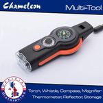 Survival Compass 7 in1 Outdoor Whistle Keychain Magnifier Black ABS Survival