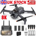 8K HD Drone Dual Camera WIFI FPV Foldable Selfie RC Quadcopter with 3 Batteries