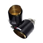 2 GOLD & BLACK CARBON FIBRE AKRAPOVIC EXHAUST TIPS 4” UNIVERSAL STAINLESS STEEL