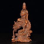 7.0-in Vintage Chinese Boxwood Carved Dragon Fish Guanyin Statue Home Decor