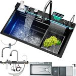 LED Inset Kitchen Sink Set Stainless Steel Single Bowl with Mixer Tap Waste Kit