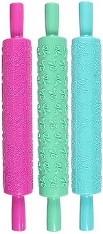 Embossed Rolling Pins x3 Cake Decorating Pastry Fleur de Lys Rose Butterflies S1
