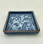Chinoiserie Japanese Square Small Trinket Ring Dish Blue Floral Signed