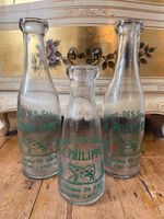 3 VTG French Milk Bottle Ferme Des Sapins A. Philippe Glass Rustic Cottagecore