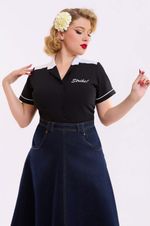 Collectif Rita Strike! Black Bowling Shirt 50s Rockabilly Embroidered Retro