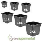 SQUARE BLACK PLANT POTS 0,7L,3L,6L,11L,18L,25L SOIL-COCO-HYDRO (ATAMI WILMA)