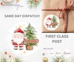 Personalised Christmas Stickers Round Labels Santa Theme Add Name For Presents