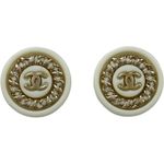 Chanel Coco Mark Circle Earrings Cream-colored Gold Hardware Plastic Used