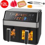 12L Dual Zone Digital Air Fryer Oven Cooker Oil Free Low Fat with 100 Tray Large