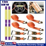 4*Heavy Duty Ratchet Recovery Straps Car Trailer Tie down Alloy Wheel Belt 5 Ton