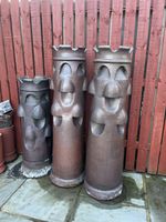 Set of 3 Large Brown Reclaimed Ceramic/Pottery Chimney Pots Garden Decor