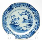 Chinese Porcelain Plate Blue White Deer Water Buffalo Butterfly Qianlong 18C