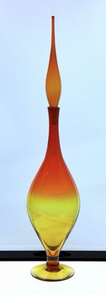 HTF Blenko Handmade Glass 6528L Decanter in Tangerine Joel Myers 60’s Design