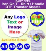 Custom DTF Transfer Sheets Any Logo Text Image Iron On T-Shirt Decals Prints