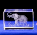3D Crystal Elephant Figurine Laser Engraved Glass Cube Gift Ornament 40x40x60mm